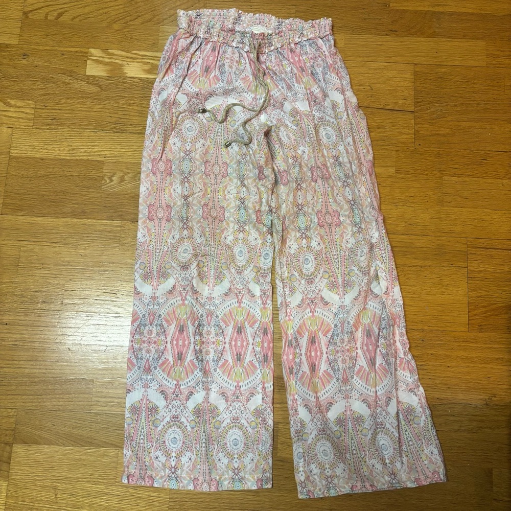 Anthropologie Lilka Paisley Smocked Boho Cottage Lounge Resort Wide Leg Pants S
